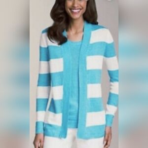 NWT Talbots linen aqua striped cardigan M